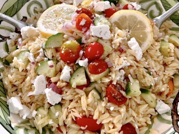 orzo salad with tomatoes and feta.