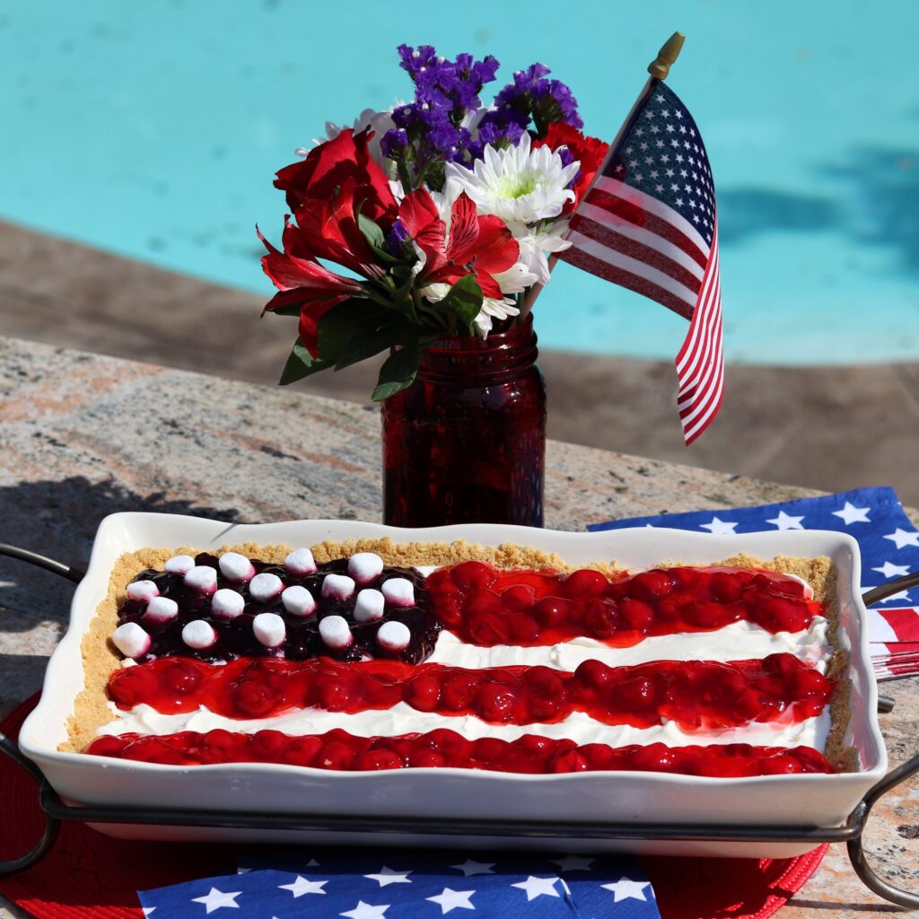 Patriotic Cake finished by pool