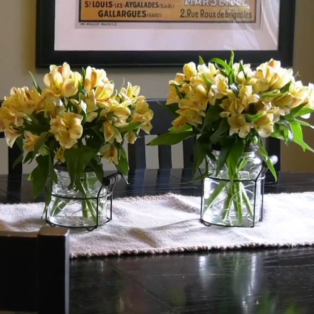 Decorative Glass Jars With Flower Arranging Lids (Set of 2)