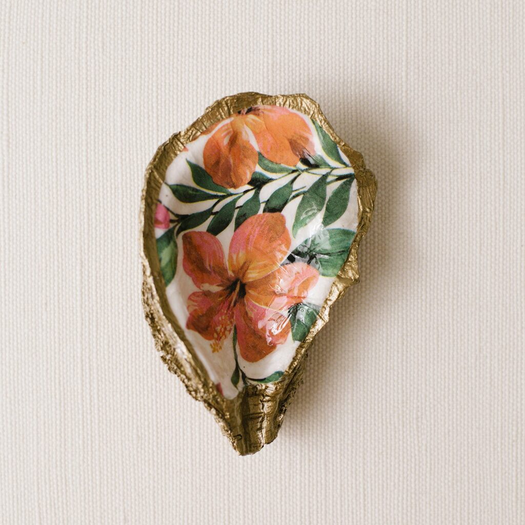 Grit and Grace Hibiscus  Decoupage Oyster Dishes