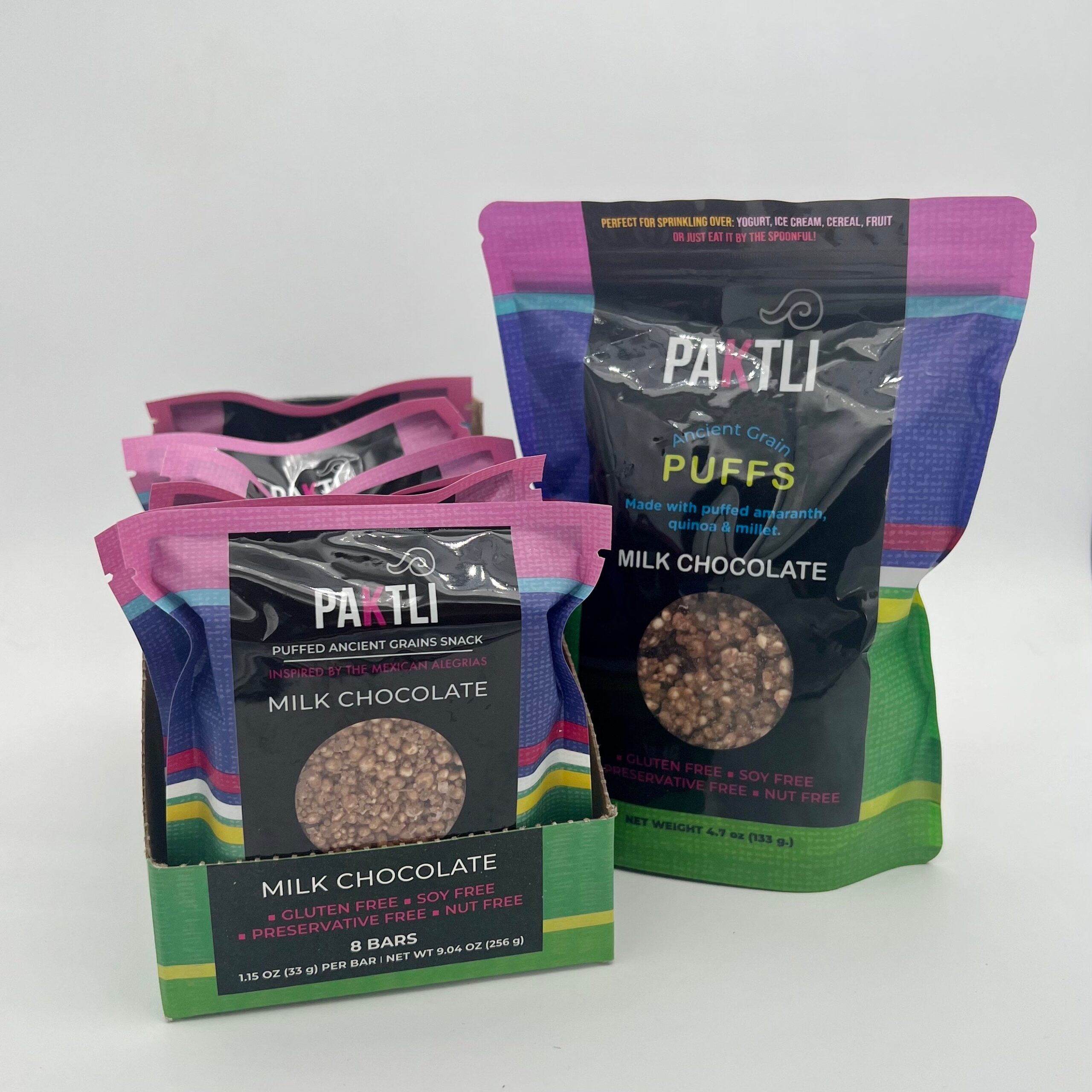 PAKTLI Puffed Ancient Grain Milk Chocolate Snack Cakes  and Puffs
