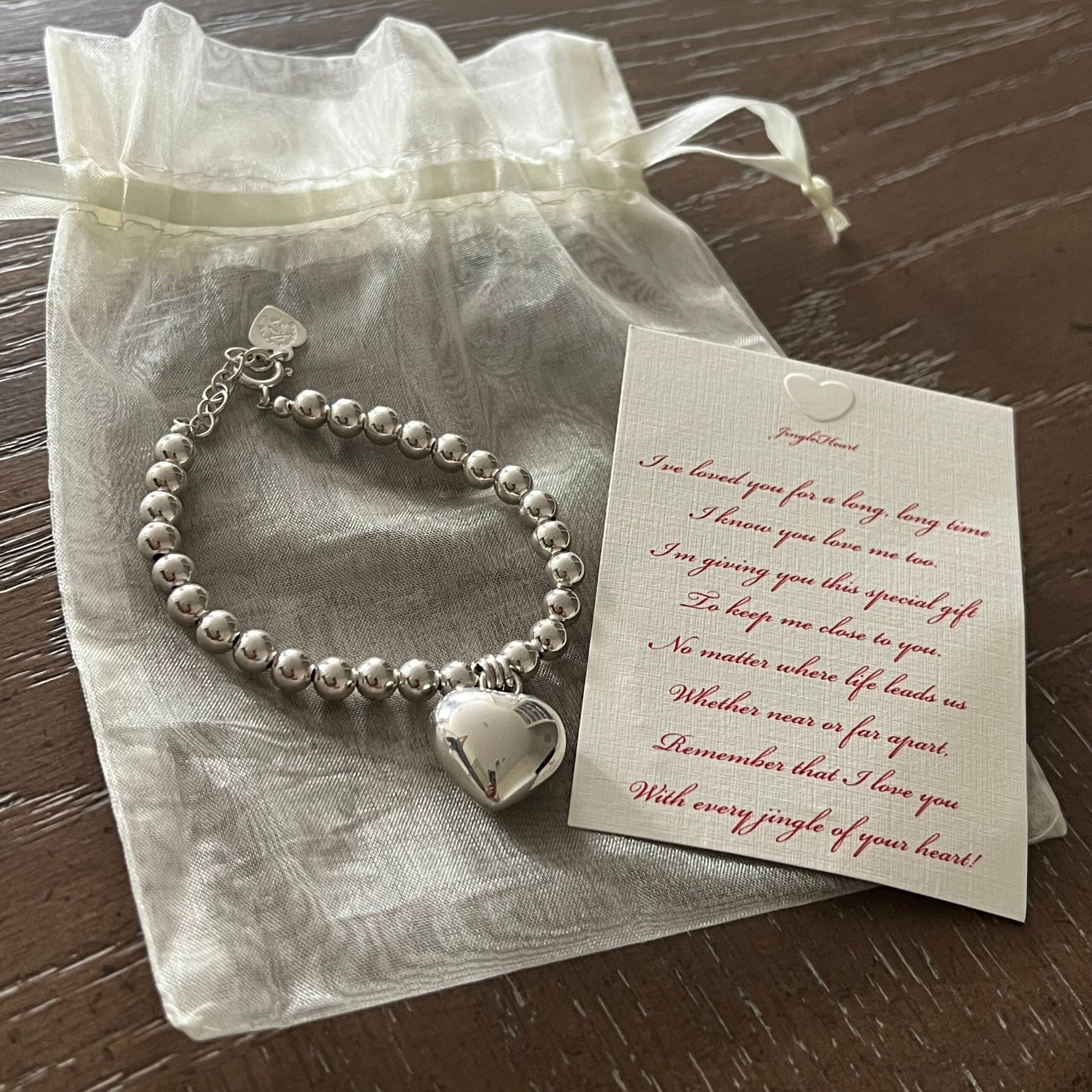 Sterling Silver “Jingle Heart” Beaded Bracelet