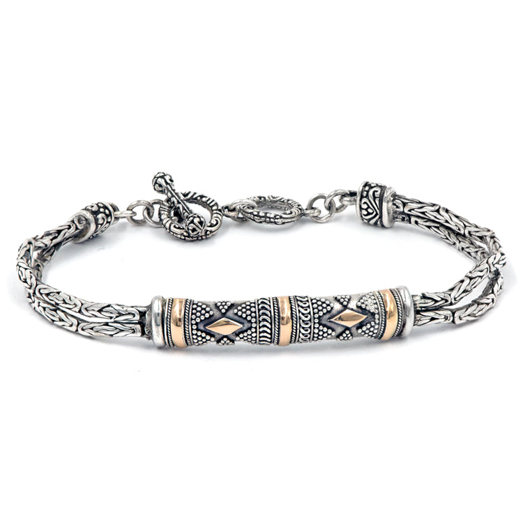 Bali Sterling Silver/18k Byzantine Toggle Bracelet with Decorative Bar