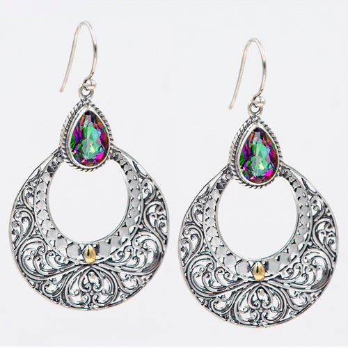 Bali Sterling Silver/18K Mystic Quartz Earrings