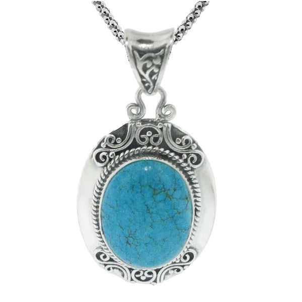 Bali Sterling Silver Turquoise Scrollwork Pendant