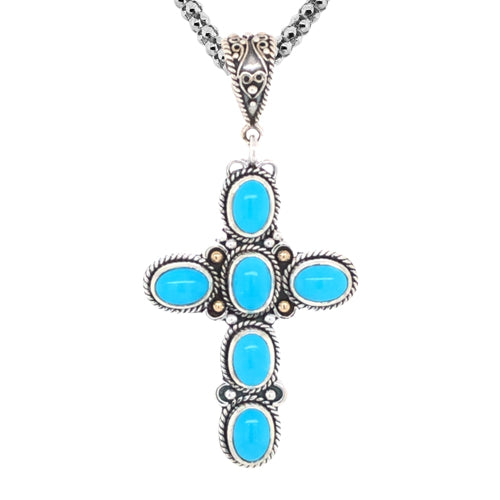 Bali Sterling Silver Sleeping Beauty Turquoise Cross Pendant