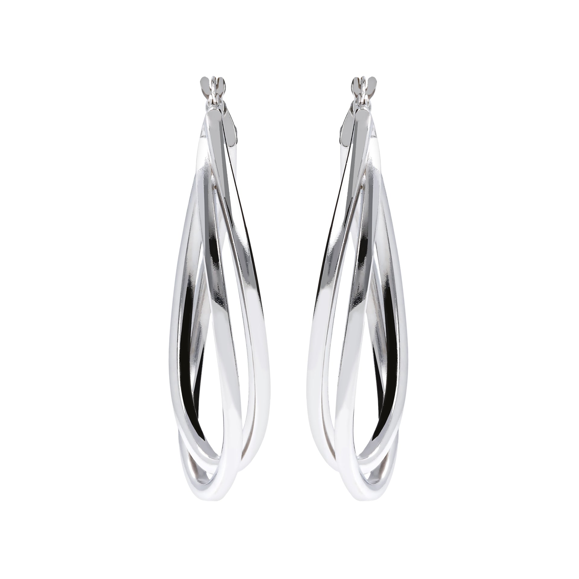 Italian Sterling Silver 1-1/2″ Polished Double Oval Hoop Earrings