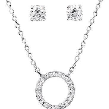 Sterling Silver 18″ Cubic Zirconia Circle Necklace and Earring Set