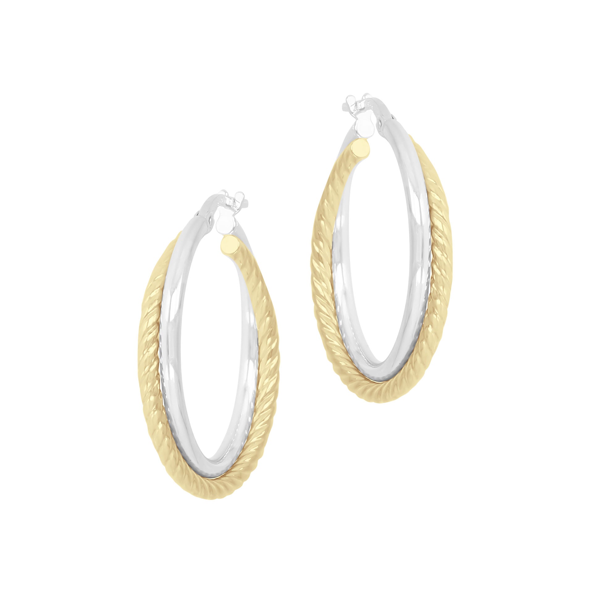 Italian Sterling Silver 1″ Double Polished and Twisted Hoop Earrings