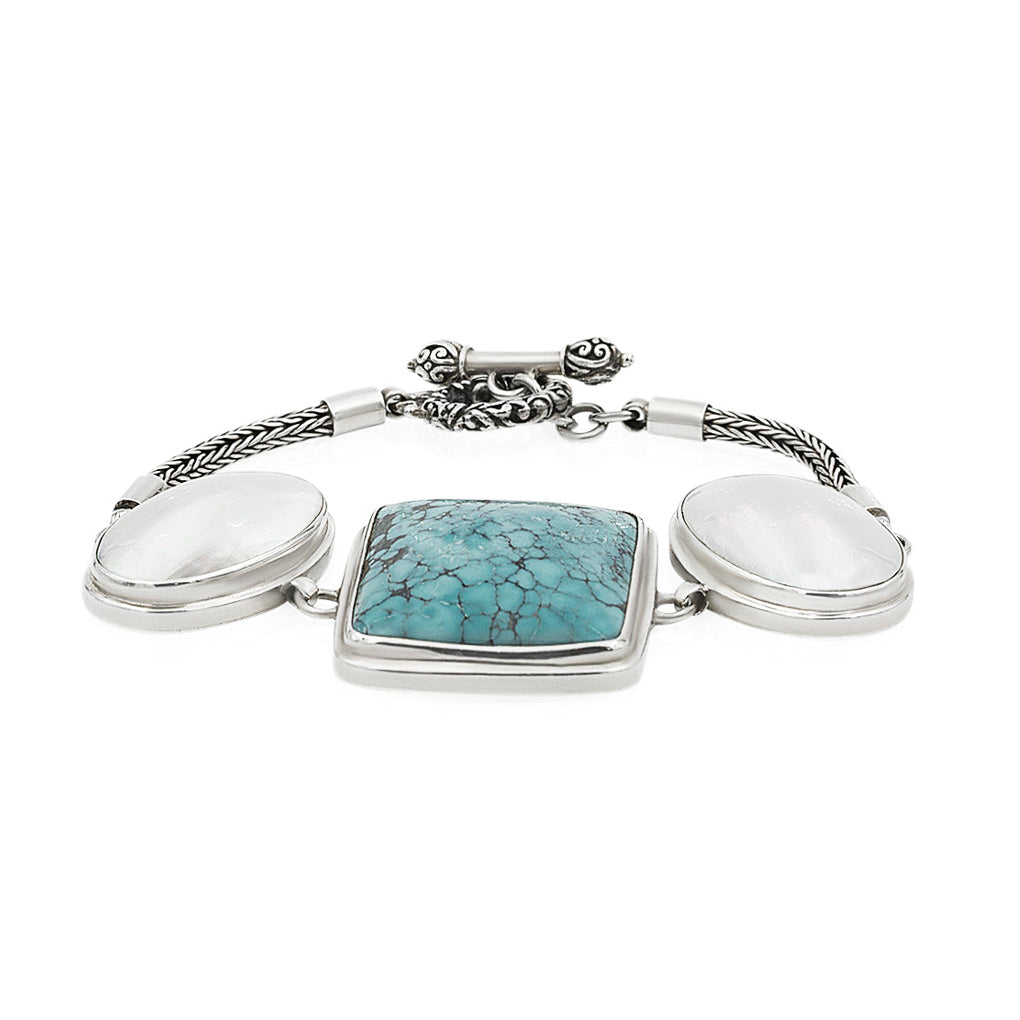 Artisan Crafted Turquoise and Mother of Pearl Bracelet by Claudia Agudelo