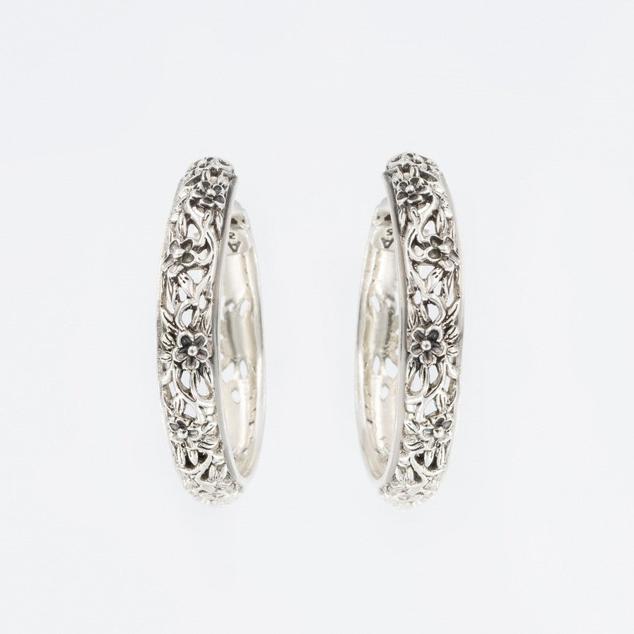 Floral Sterling Silver Hoop Earrings by Claudia Agudelo