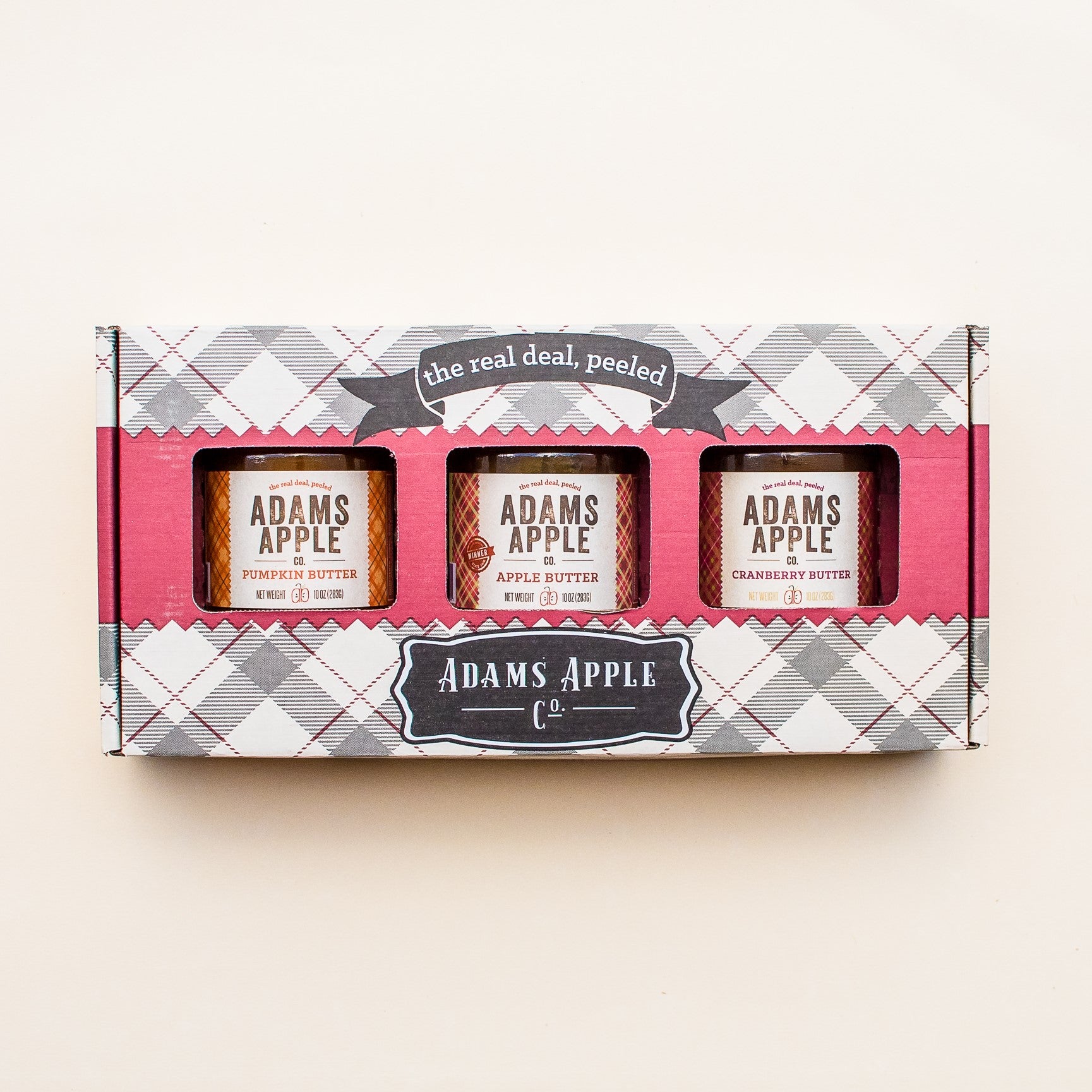 Adams Apple Co 3-Jar Gourmet Butters Plaid Gift Box
