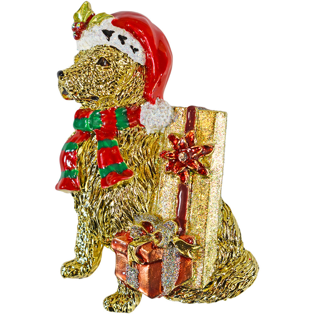 Kirks Folly HO HO Puppy Dog Santa Pin/Pendant-Goldtone