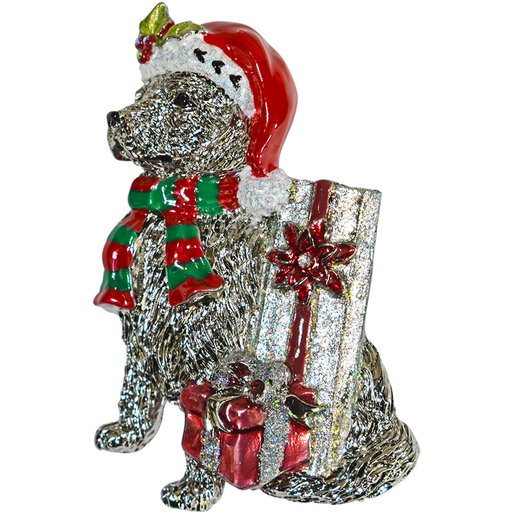 Kirks Folly HO HO Puppy Dog Santa Pin/Pendant-Silvertone
