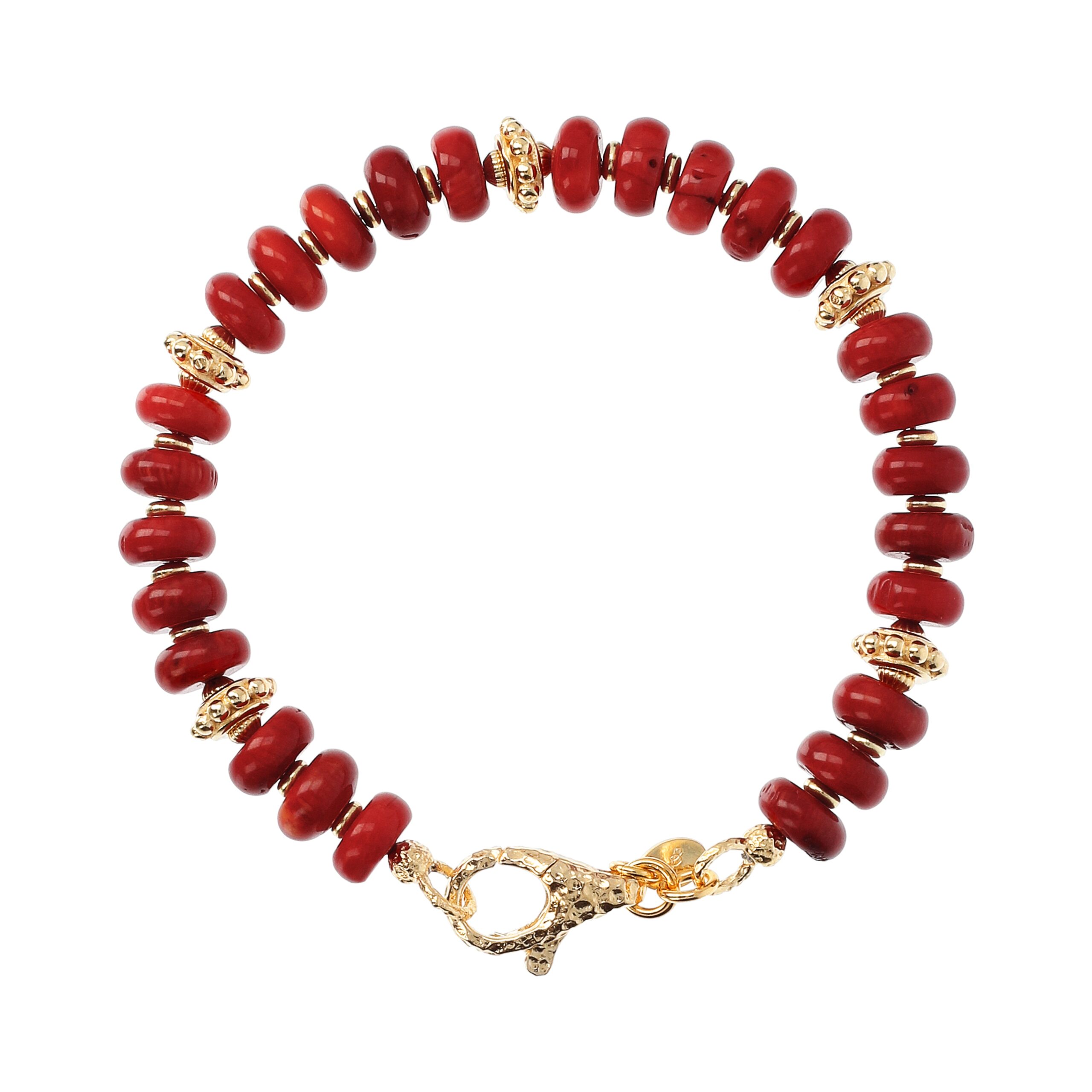 Bellissimo Bronzo Italian Red Coral and Textured Gemstone Bracelet-7-1/4″