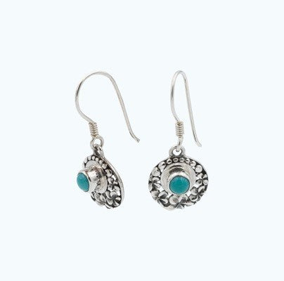 Artisan Crafted Sterling Silver Turquoise Cabochon Earrings by Claudia Agudelo
