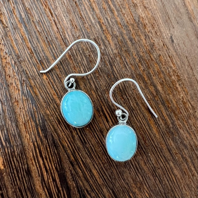 Artisan Crafted Larimar Cabochon Drop Earrings by Claudia Agudelo