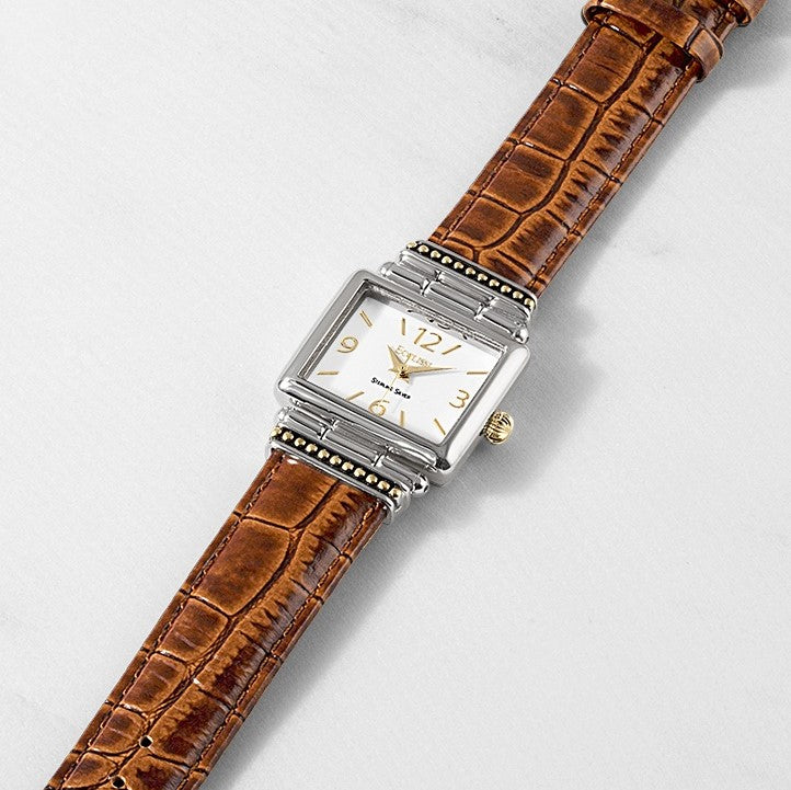 Ecclissi “Santa Fe” Sterling Leather Strap Watch