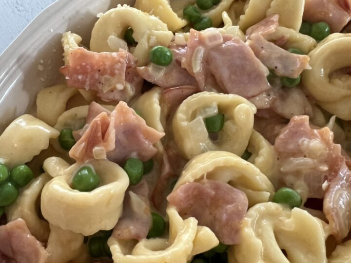 An easy one skillet ham and cheese tortellini recipe by Jill Bauer
