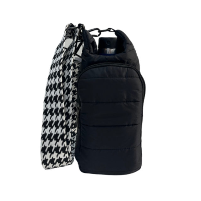 WanderFull Black Matte Crossbody HydroBag with Houndstooth Strap