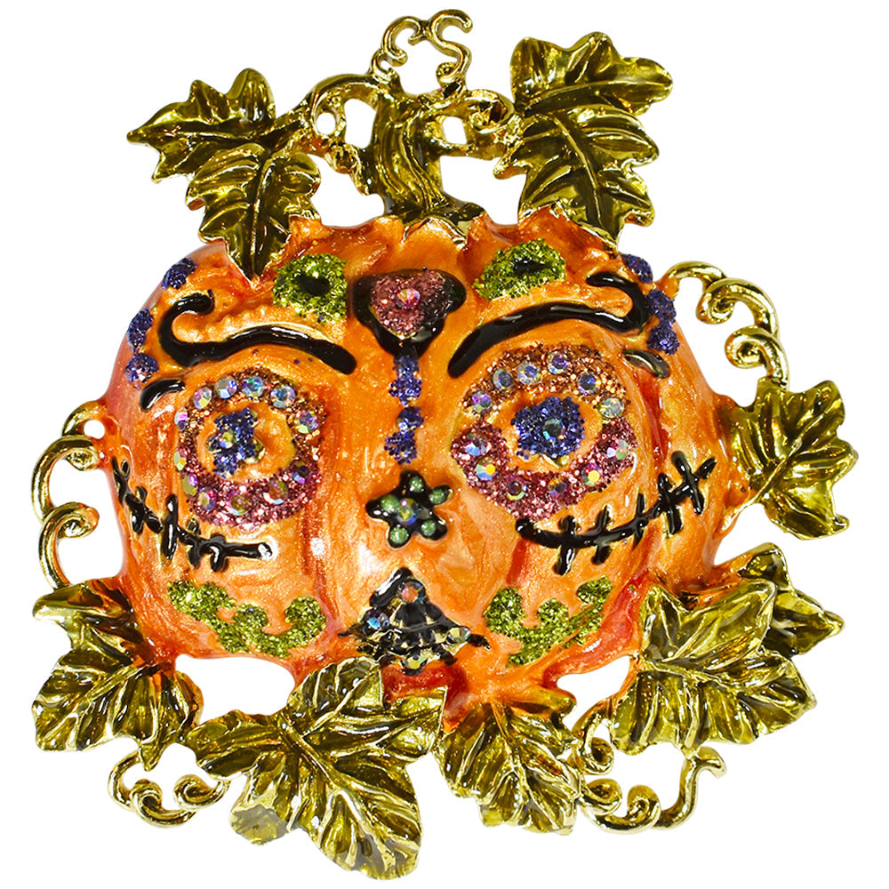 Sugar Skull Pumpkin Pin Pendant (Goldtone)