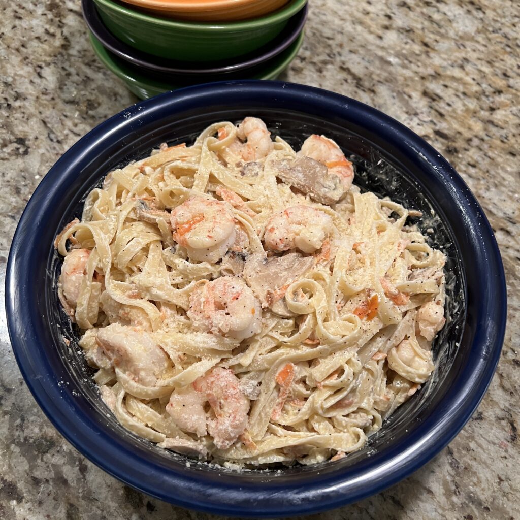 fettuccine noodles with shrimp in an easy to make sauce.