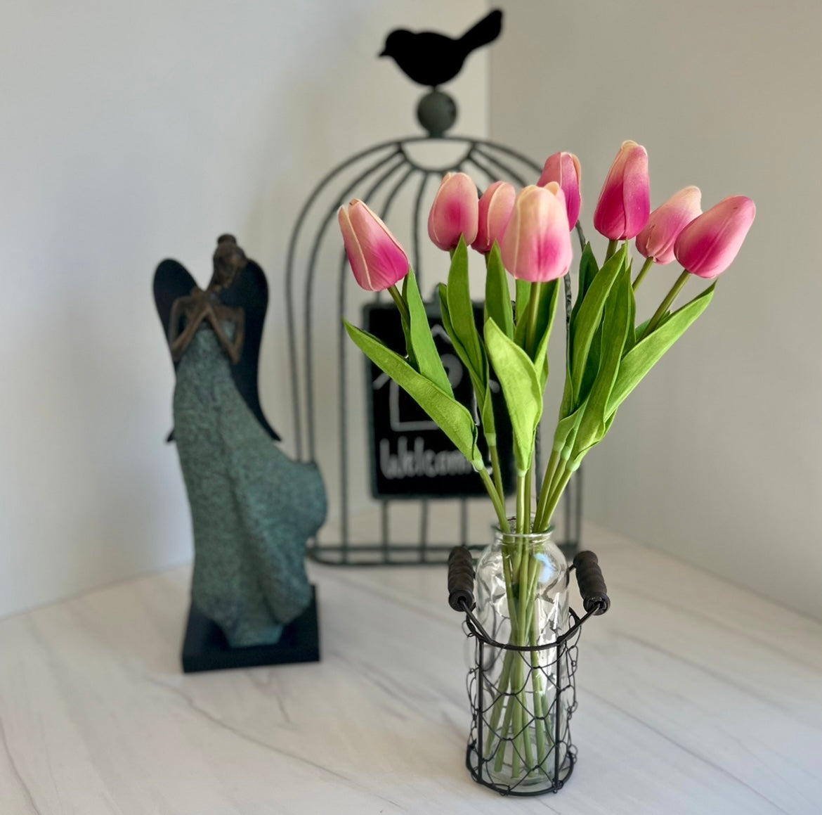 15″ Tulip Stem Bouquet In Vintage Inspired Vase by Just Jill