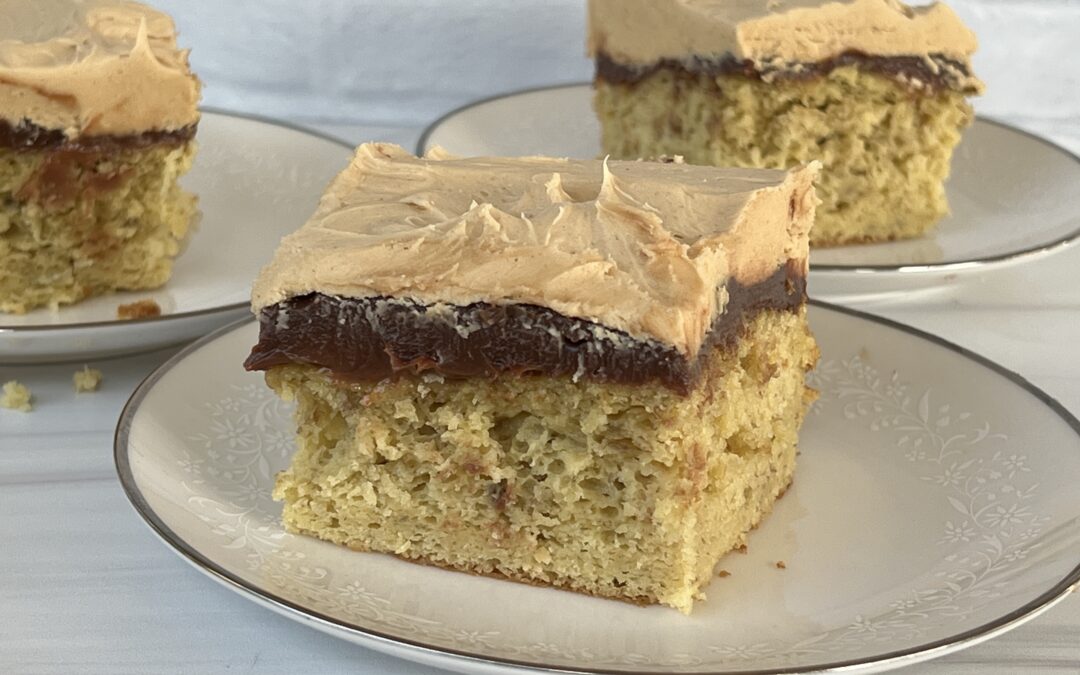 An Easy Banana Fudge Cake With Peanut Butter Frosting