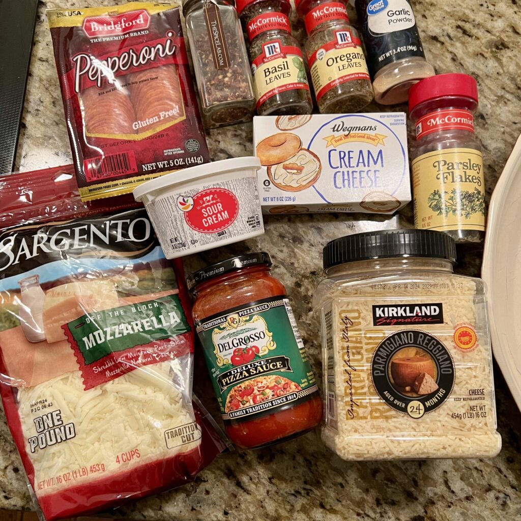 Ingredients for pepperoni pizza dip by jill bauer
