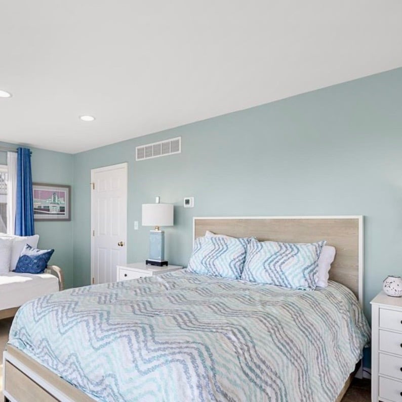Sherwin Williams Quietude on the walls of this guest room.