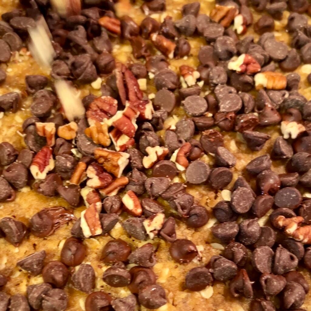 pecans and chocolate chips in carmelita cookie recipe 