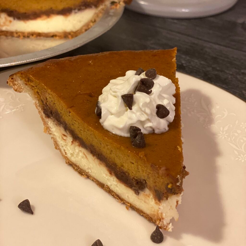 pie with pumpkin, cream cheese and chocolate chips